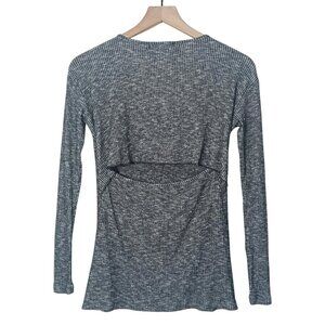 rag & bone Jean Womens V-Neck T-Shirt Black Gray Ribbing Cutout Back Size XS